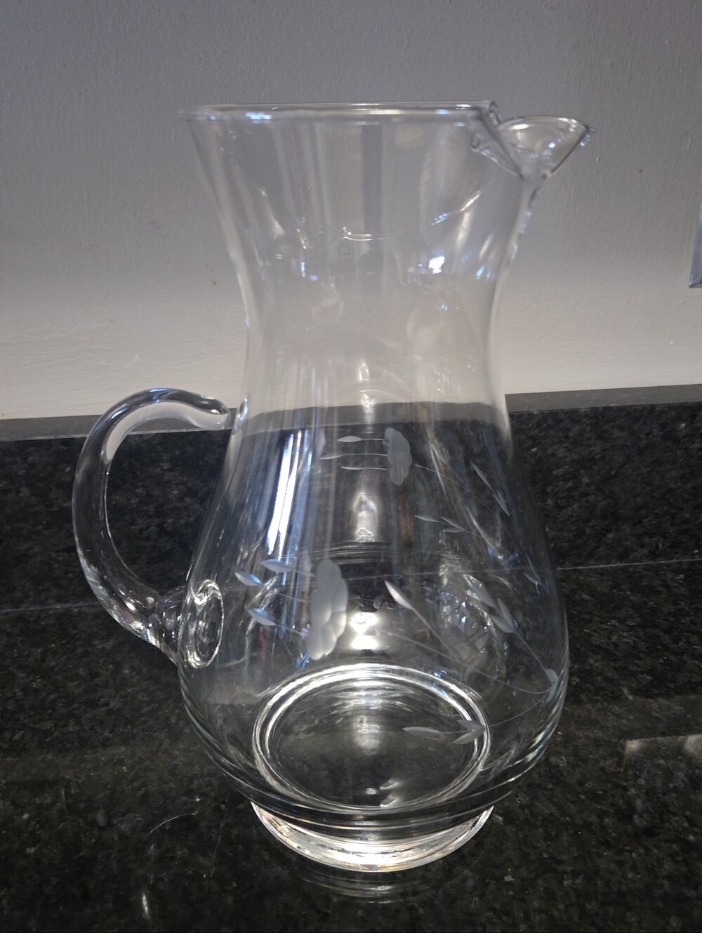 Princess House Clear Glass Floral-Etched Pitcher